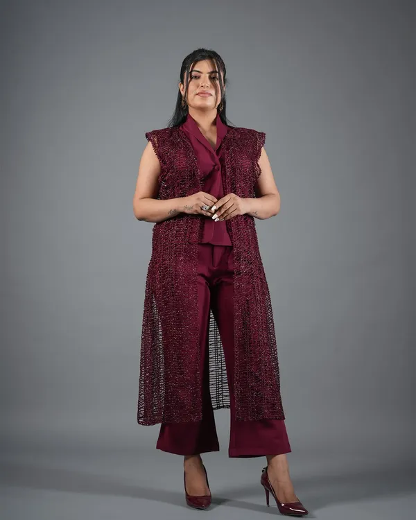 Maroon_And_Red_Premium_Breathable_And_Stretchable_Lycra_And_Polyester_Co-ord_Set_For_Women