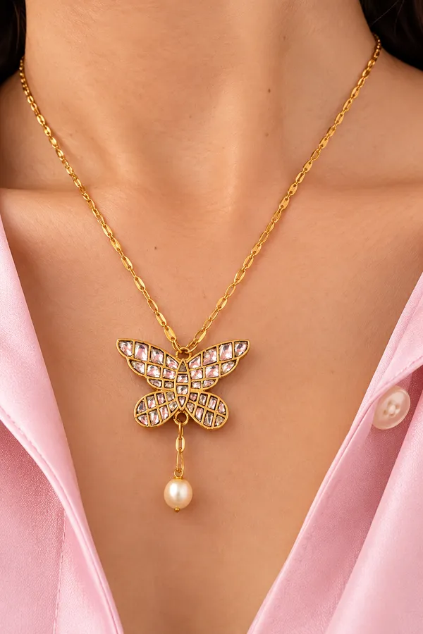 White_Butterfly_Pendant_Set_For_Women