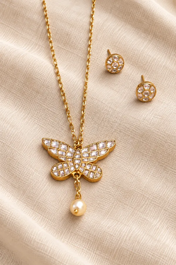 White_Butterfly_Pendant_Set_For_Women