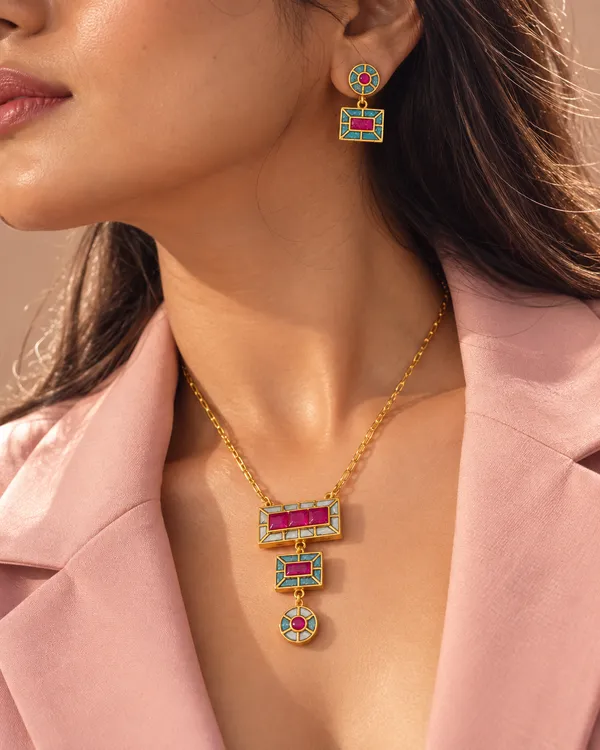 Firoza_Pink_Rectangle_Pendant_Set_For_Women