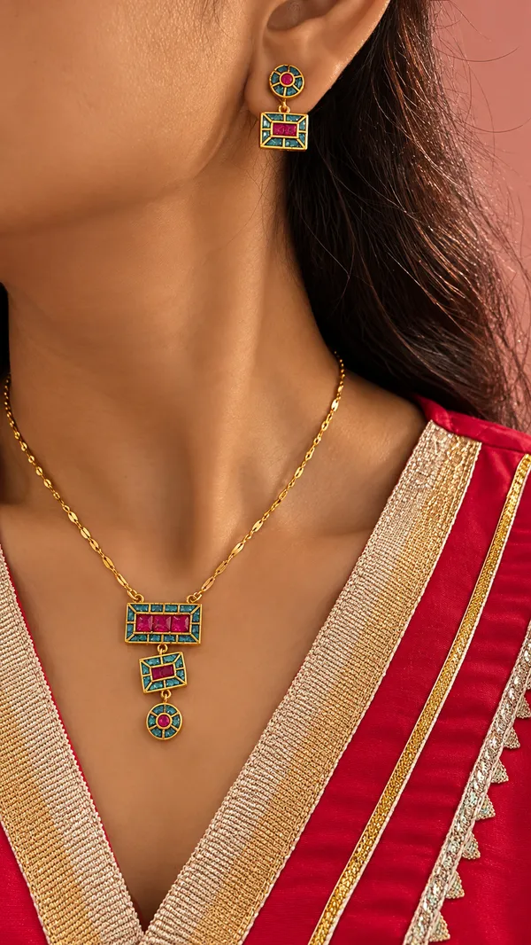Firoza_Pink_Rectangle_Pendant_Set_For_Women