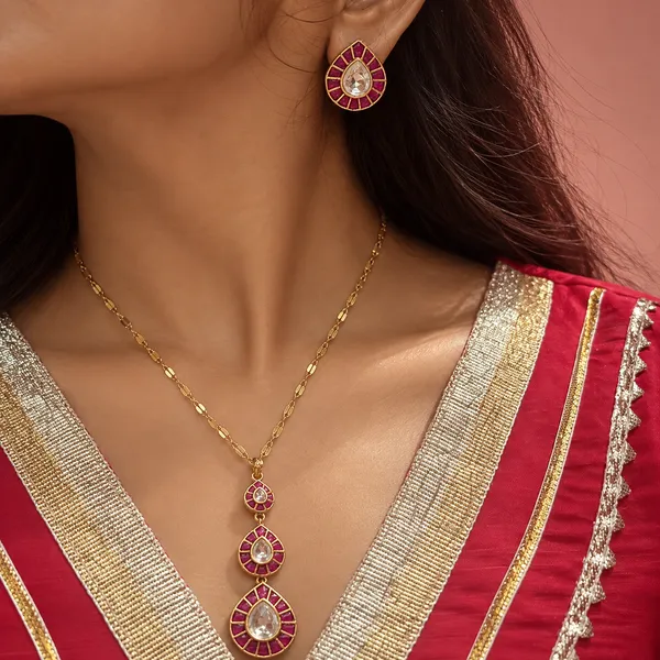 Pink_Drop_Pendant_Set_For_Women