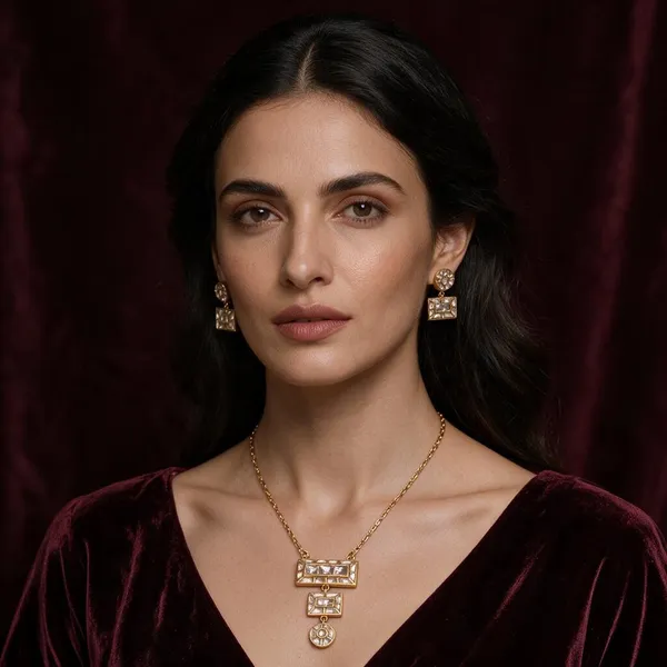 White_Rectangle_Pendant_Set_For_Women