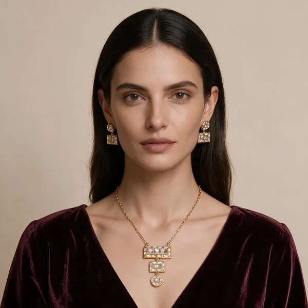 White_Rectangle_Pendant_Set_For_Women