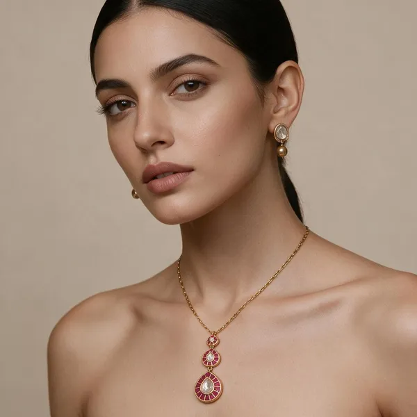 Pink_Drop_Pendant_Set_For_Women