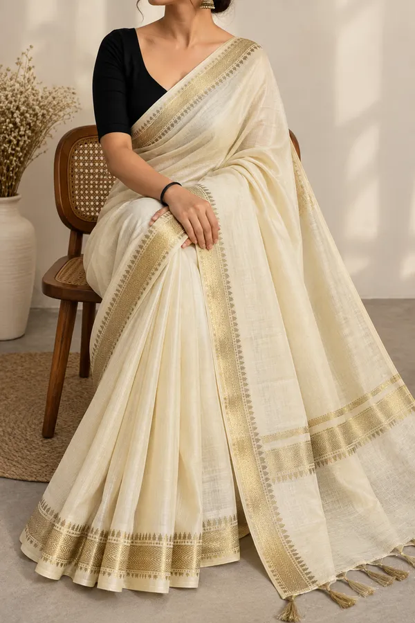 Cream_Woven_Ethnic_Saree_for_Women