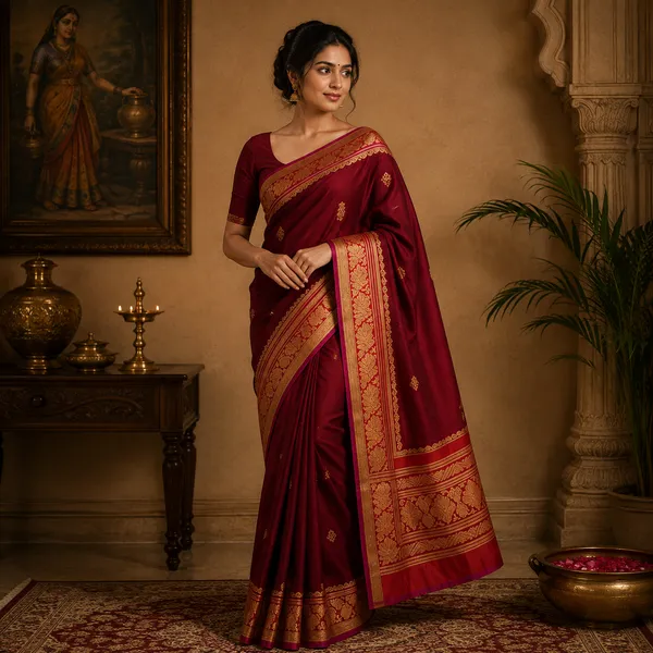 Red_Silk_Gold_Woven_Border_Saree_For_Women