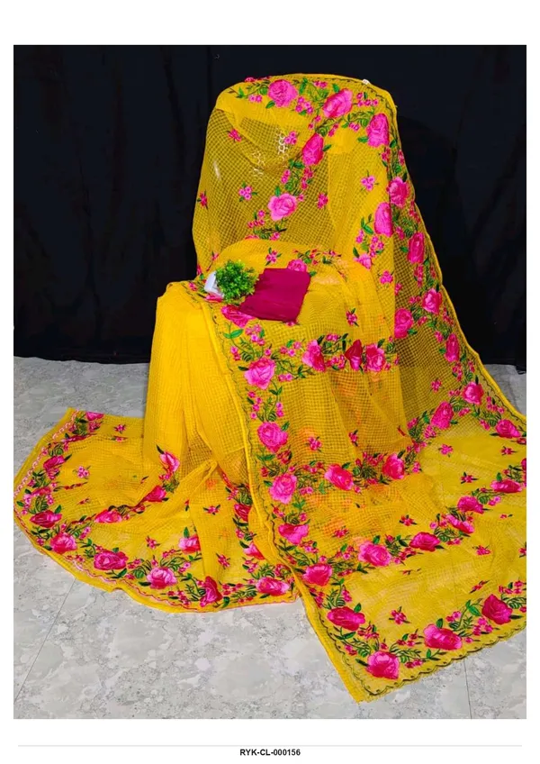 Yellow_Net_Floral_Saree_For_Women
