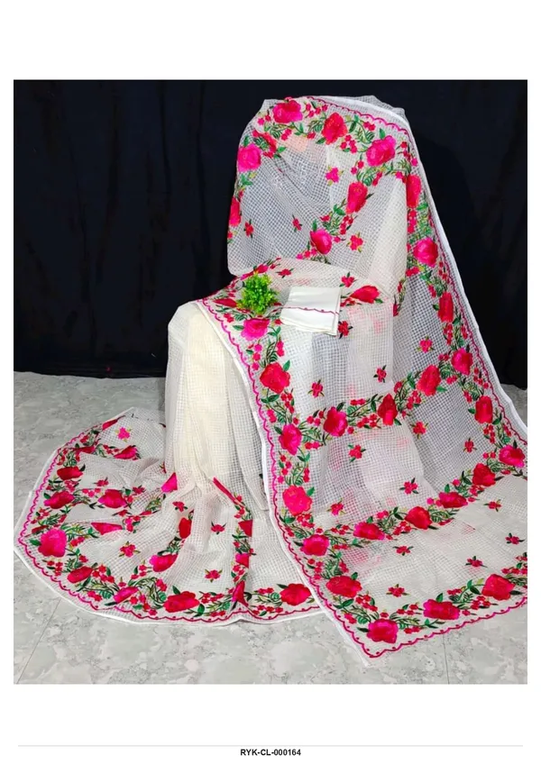 White_Net_Floral_Print_Saree_for_Women