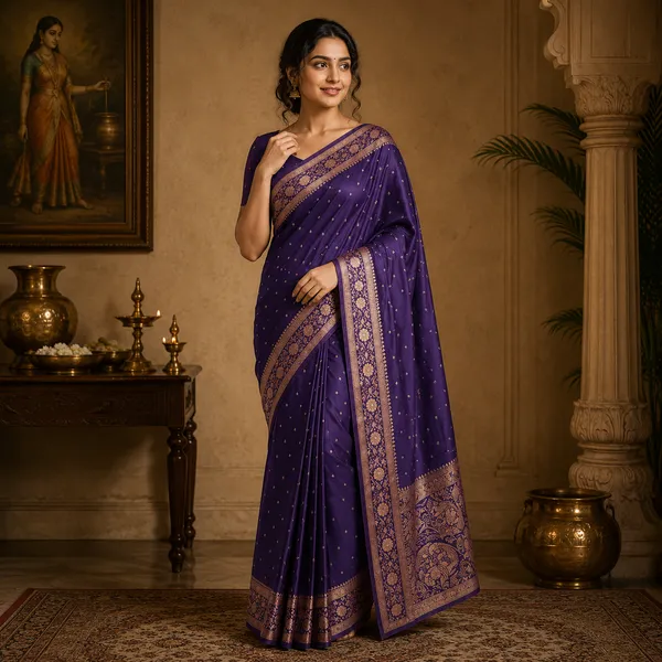 Purple_Silk_Woven_Floral_Motif_Saree_For_Women