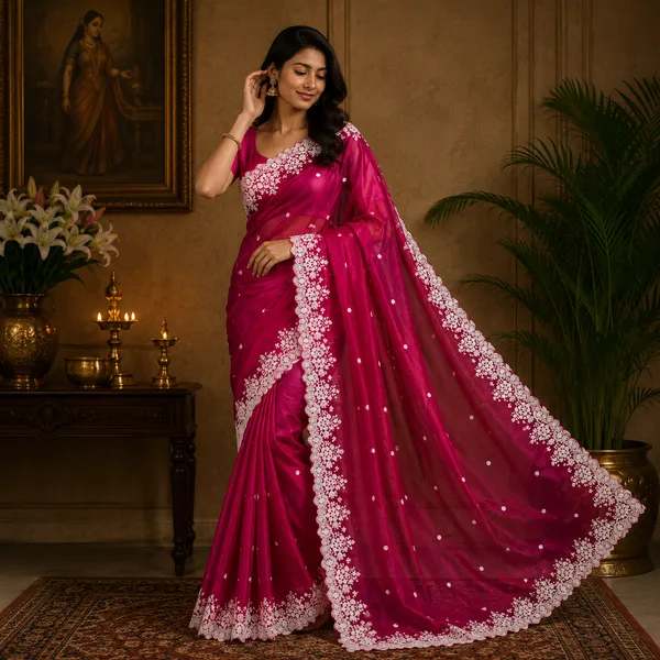 Magenta_Net_Embellished_Lace_Border_Saree_For_Women