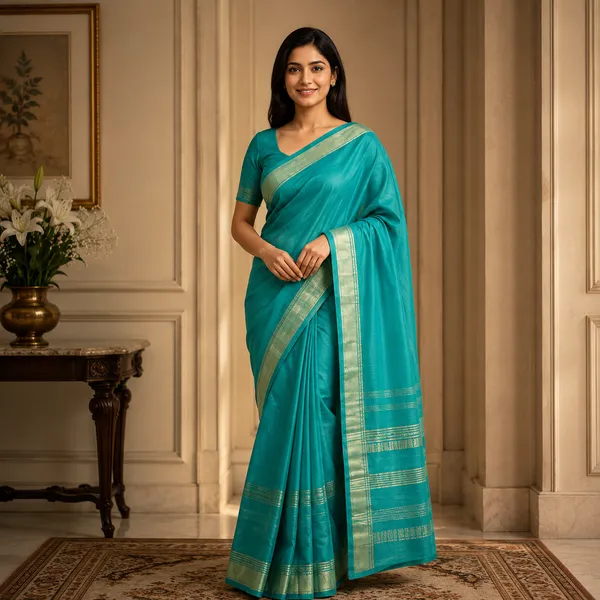 Turquoise_Silk_Woven_Traditional_Saree_For_Women