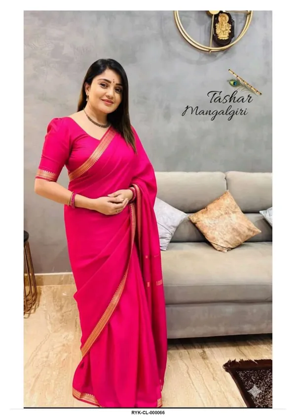 Pink_Solid_Border_Saree_For_Women