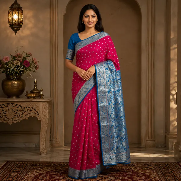 Pink_Silk_Woven_Dot_Motif_Printed_Saree_For_Women