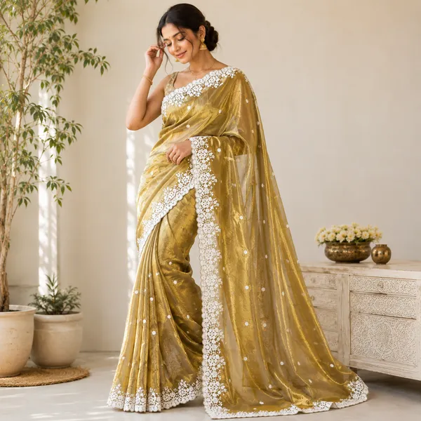 Gold_Silk_Sheer_Lace_Border_Saree_For_Women
