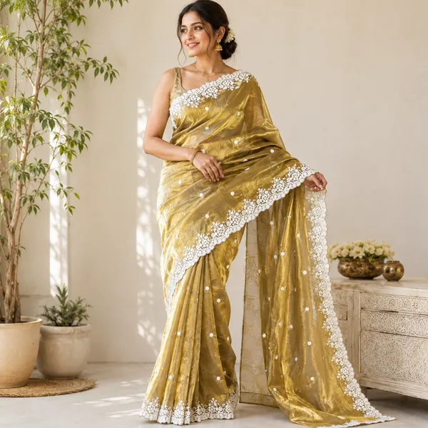 Gold_Silk_Sheer_Lace_Border_Saree_For_Women