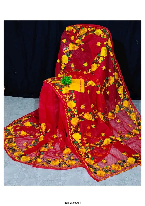 Red_Net_Floral_Saree_For_Women