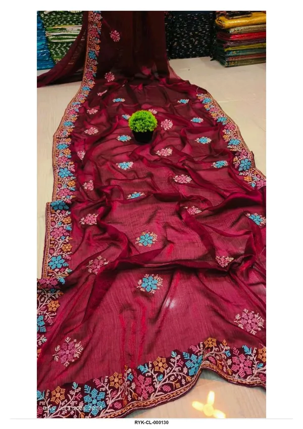 Maroon_Embroidered_Saree_for_Women
