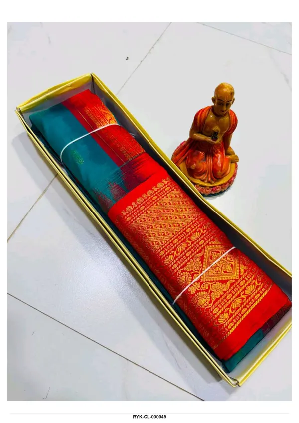Red_And_Teal_Silk_Saree_With_Zari_Pattern_for_Women