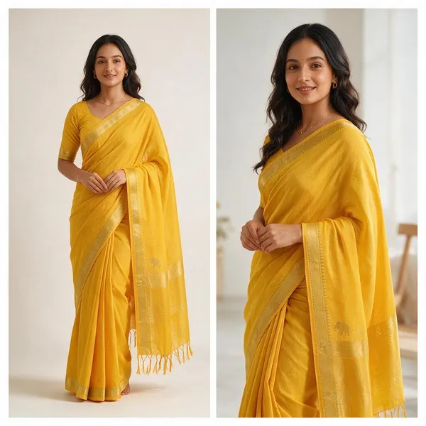 Yellow_Silk_Woven_Border_Saree_For_Women
