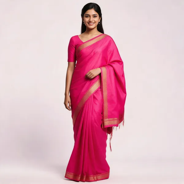 Pink_Silk_Woven_Gold_Border_Saree_For_Women