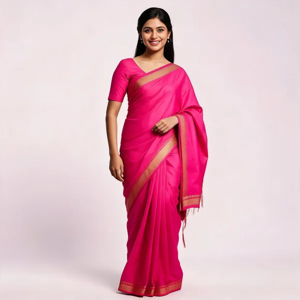 Pink_Silk_Woven_Gold_Border_Saree_For_Women