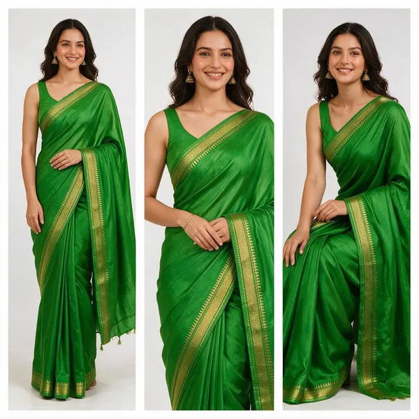 Green_Silk_Woven_Gold_Border_Saree_For_Women