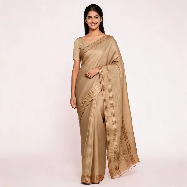 Beige_Silk_Woven_Striped_Border_Saree_For_Women