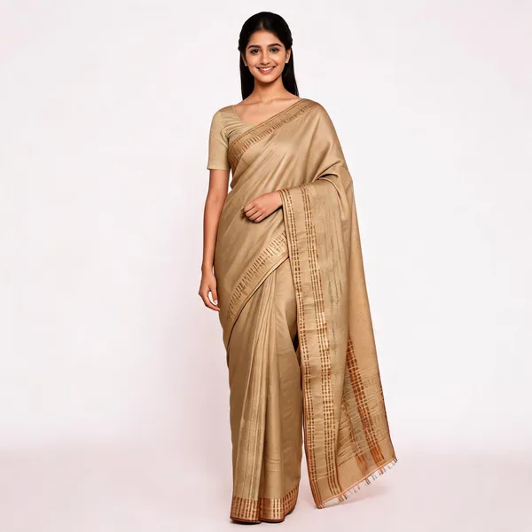 Beige_Silk_Woven_Striped_Border_Saree_For_Women