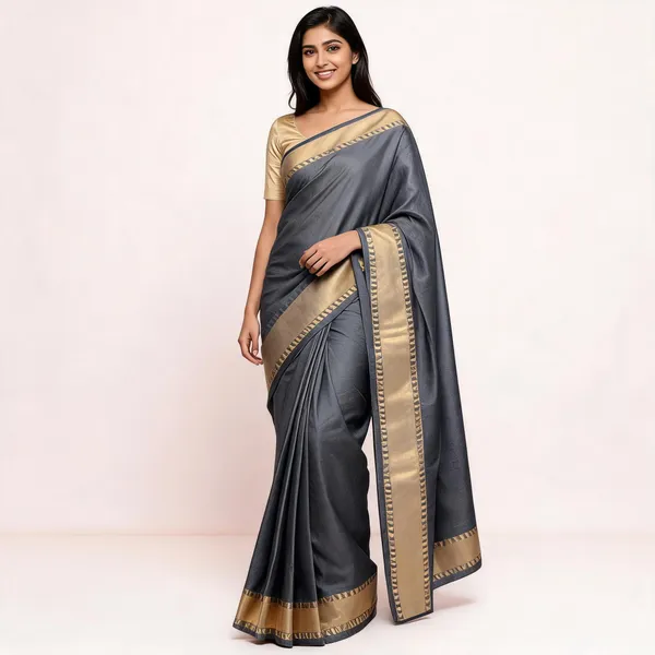 Grey_Silk_Woven_Geometric_Border_Saree_For_Women