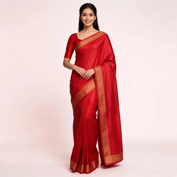 Red_Silk_Woven_Gold_Border_Saree_For_Women