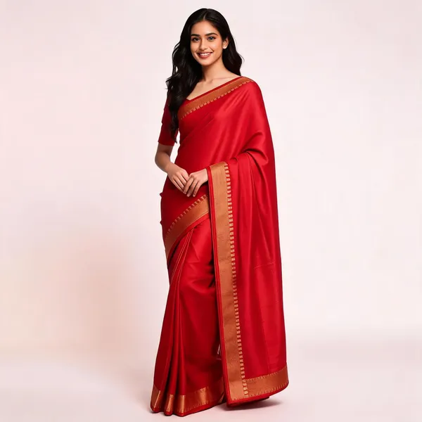 Red_Silk_Woven_Gold_Border_Saree_For_Women