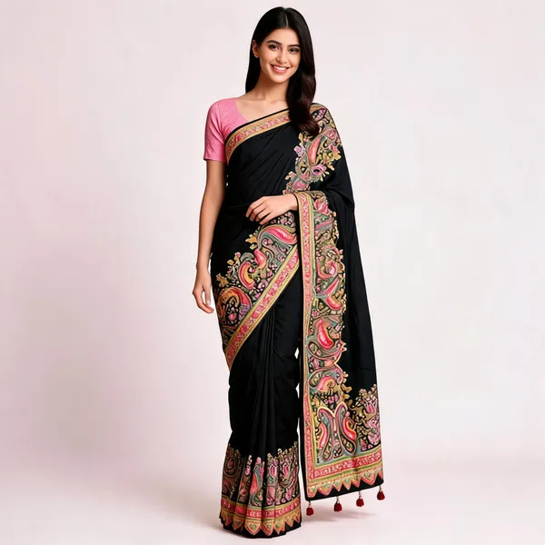 Black_Silk_Paisley_Floral_Embroidered_Saree_For_Women