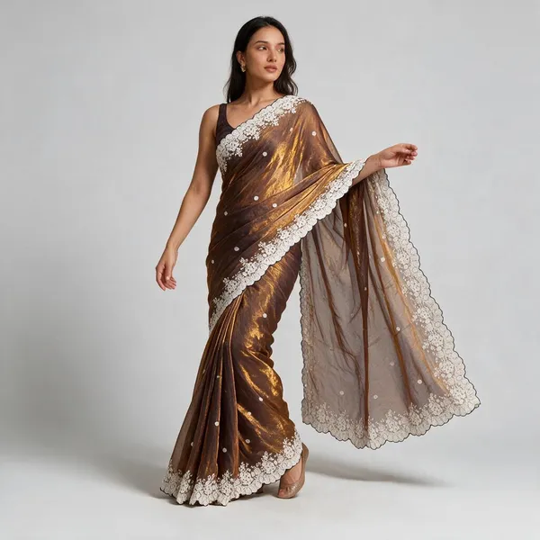 Brown_Silk_Floral_Lace_Border_Saree_For_Women