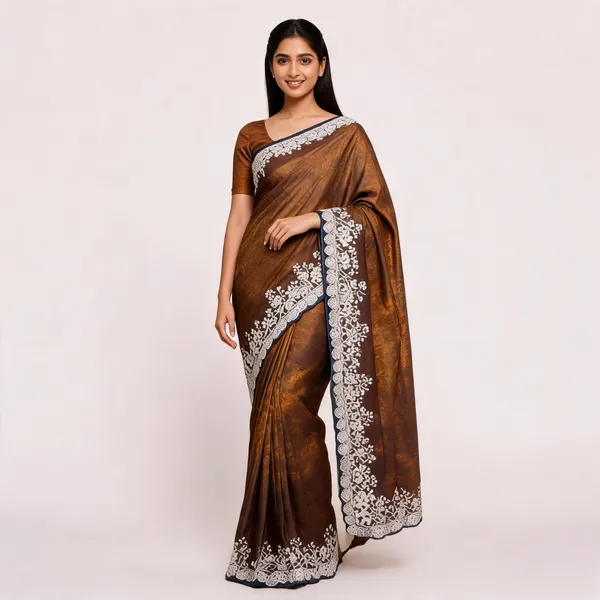 Brown_Silk_Floral_Lace_Border_Saree_For_Women