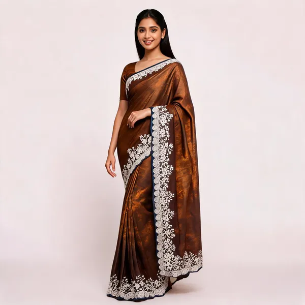 Brown_Silk_Floral_Lace_Border_Saree_For_Women
