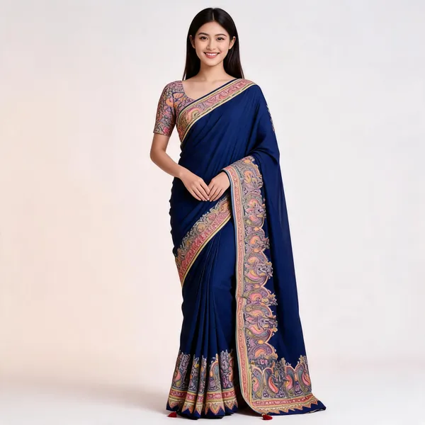 Navy_Blue_Silk_Paisley_Border_Saree_For_Women