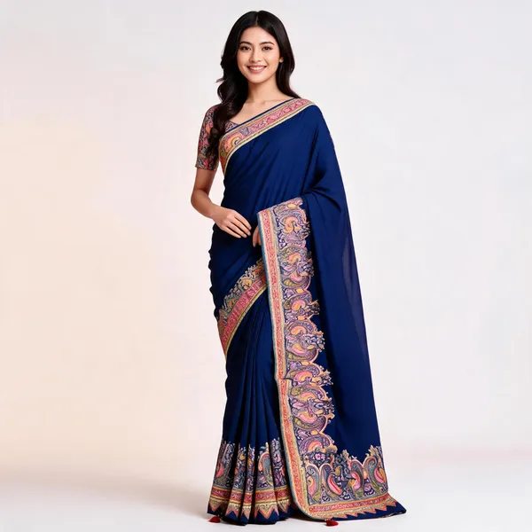 Navy_Blue_Silk_Paisley_Border_Saree_For_Women