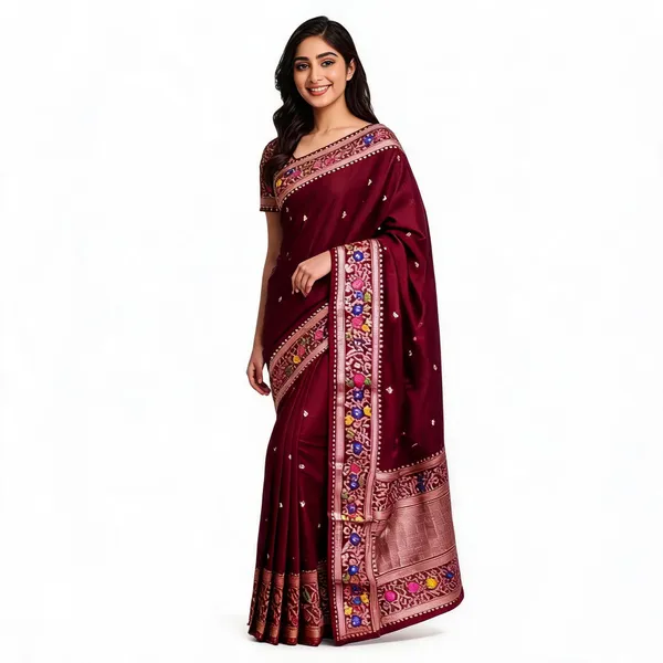 Maroon_Silk_Woven_Floral_Border_Saree_For_Women