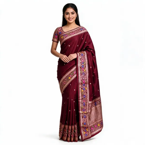 Maroon_Silk_Woven_Floral_Border_Saree_For_Women