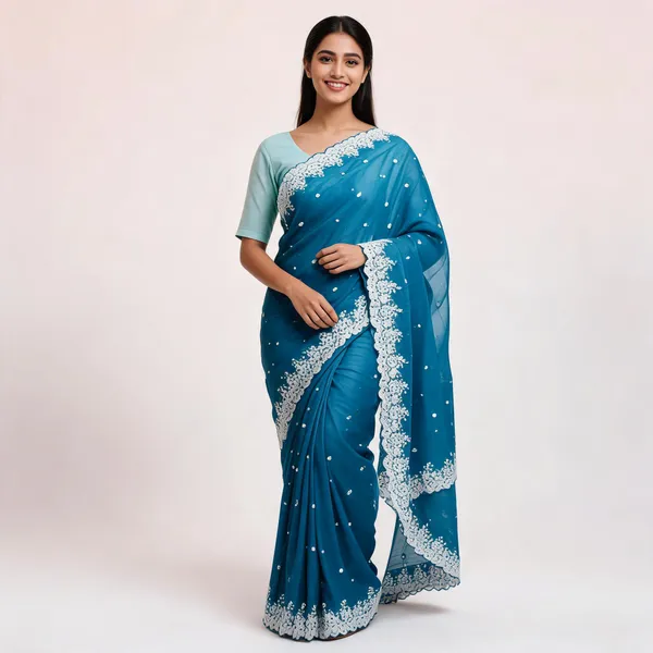 Blue_Silk_Floral_Lace_Border_Saree_For_Women
