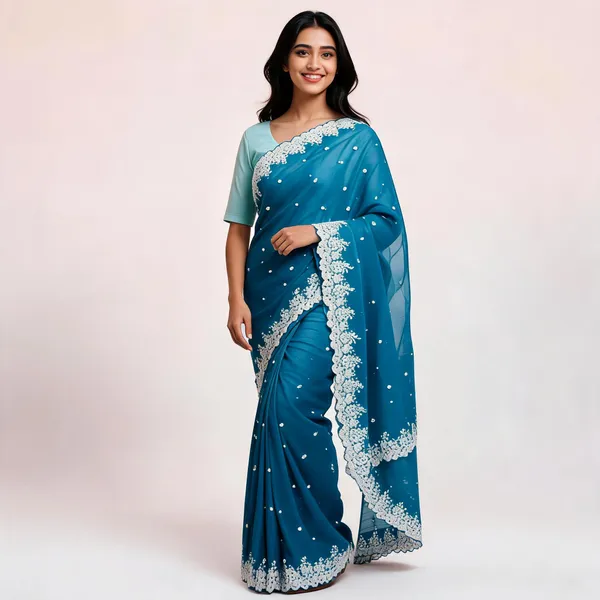 Blue_Silk_Floral_Lace_Border_Saree_For_Women