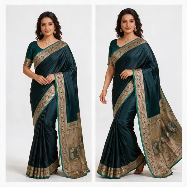 Teal_Silk_Paisley_Border_Saree_For_Women