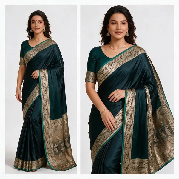 Teal_Silk_Paisley_Border_Saree_For_Women