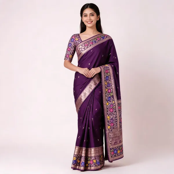 Purple_Silk_Floral_Border_Saree_For_Women