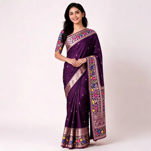 Purple_Silk_Floral_Border_Saree_For_Women