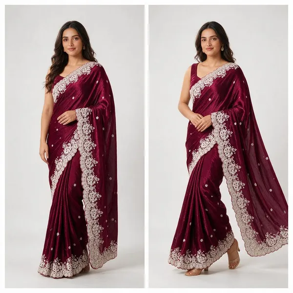 Wine_Silk_Floral_Embroidered_Saree_For_Women