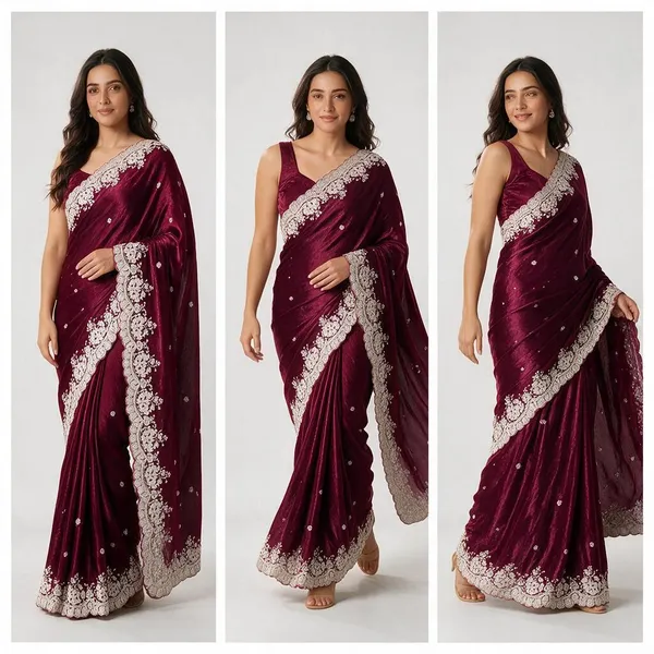 Wine_Silk_Floral_Embroidered_Saree_For_Women