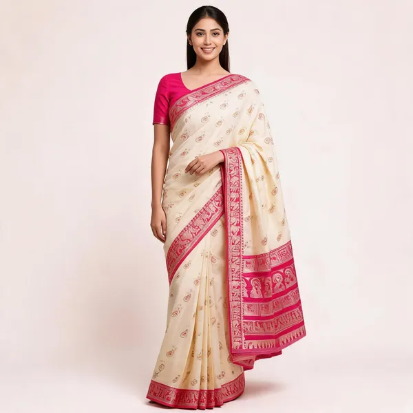 Cream_Silk_Paisley_Woven_Saree_For_Women