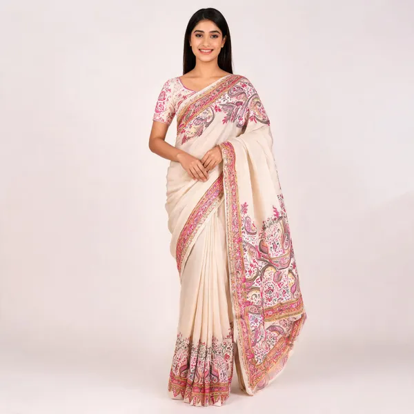 Cream_Silk_Paisley_Print_Embellished_Saree_For_Women